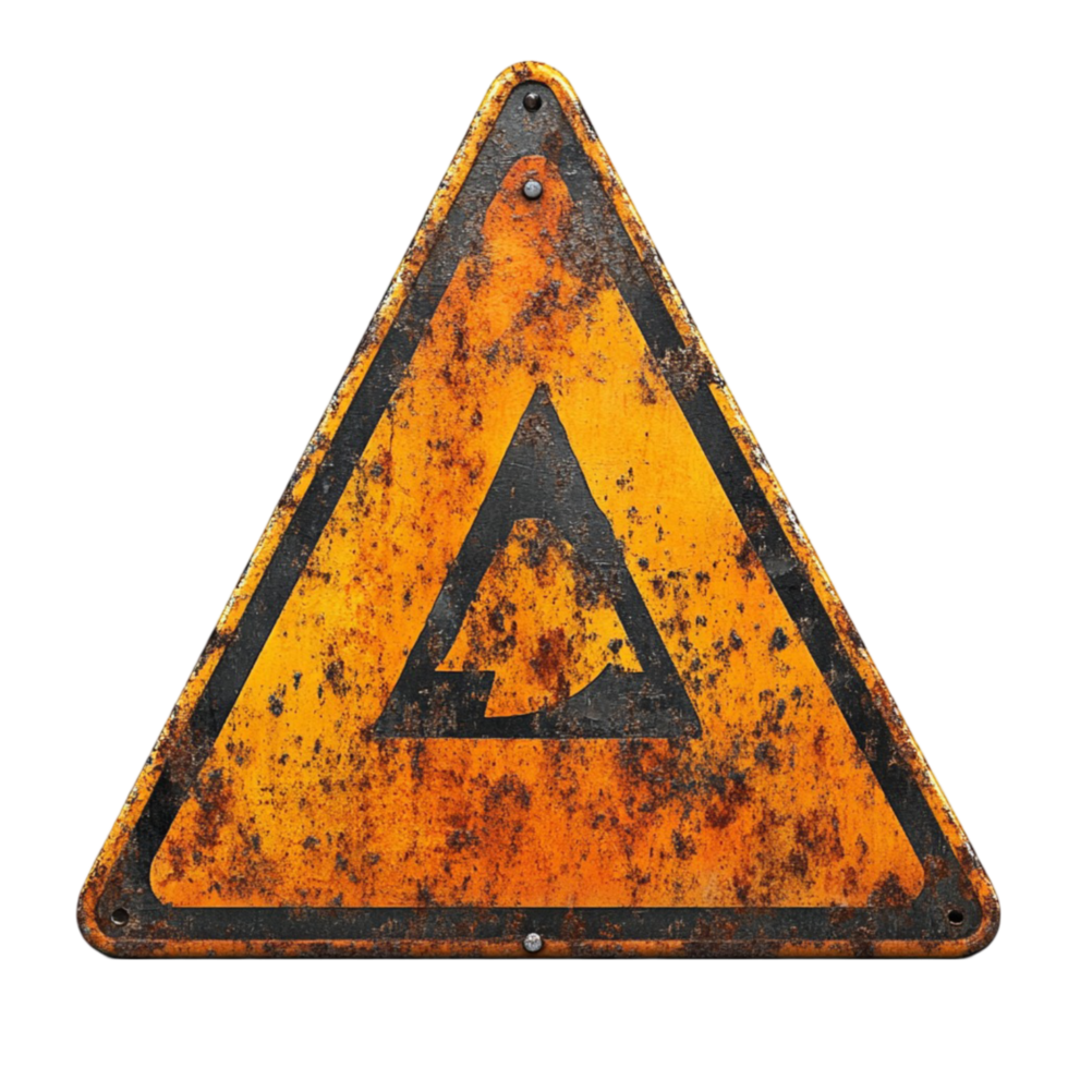 Rusted Yellow and Black Warning Sign with Lightning Bolt png