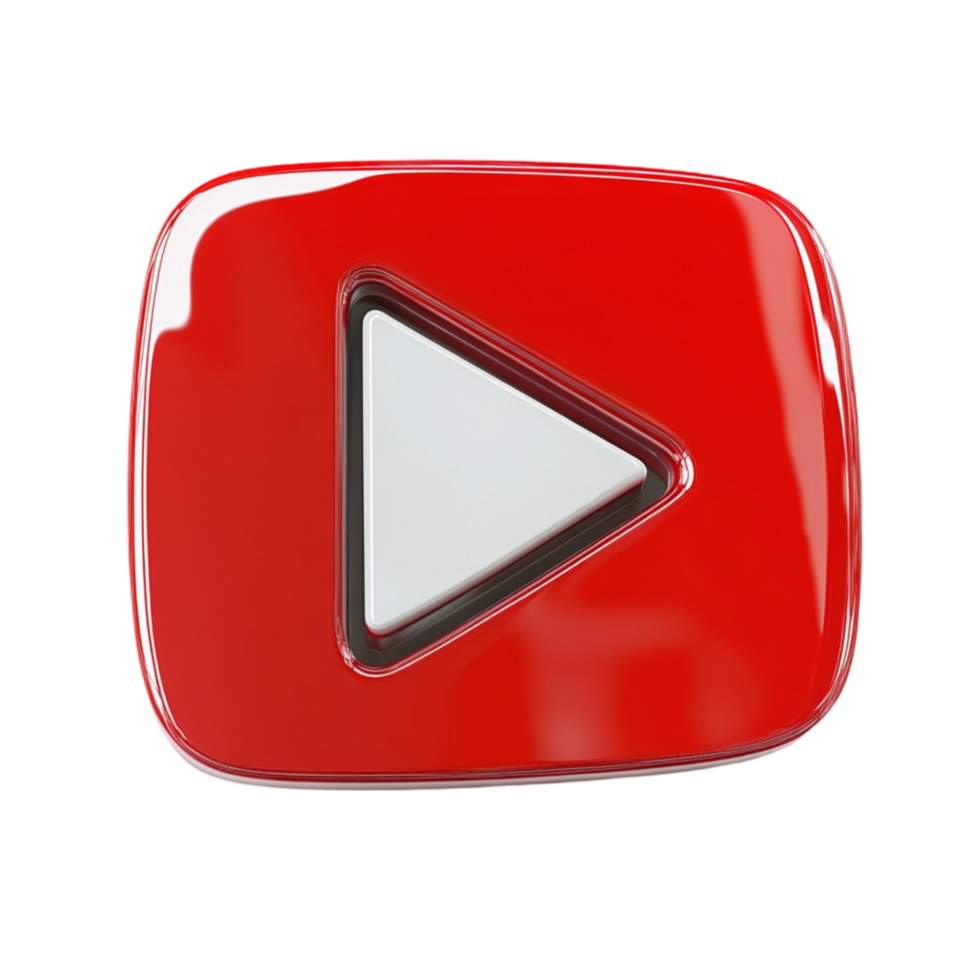 YouTube play button with vibrant red square and raised polished texture png