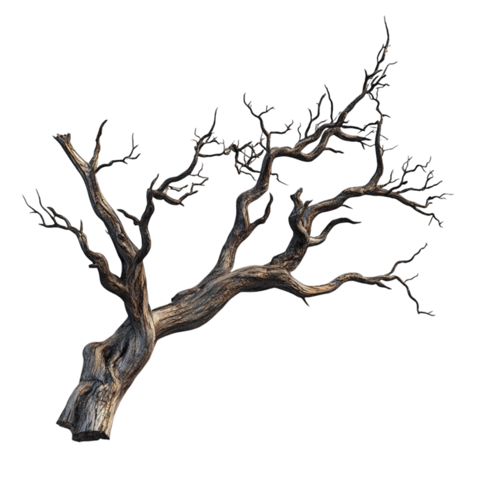 Bare Tree with Twisting Trunk and Sparse Long Branches Against Transparent Background png