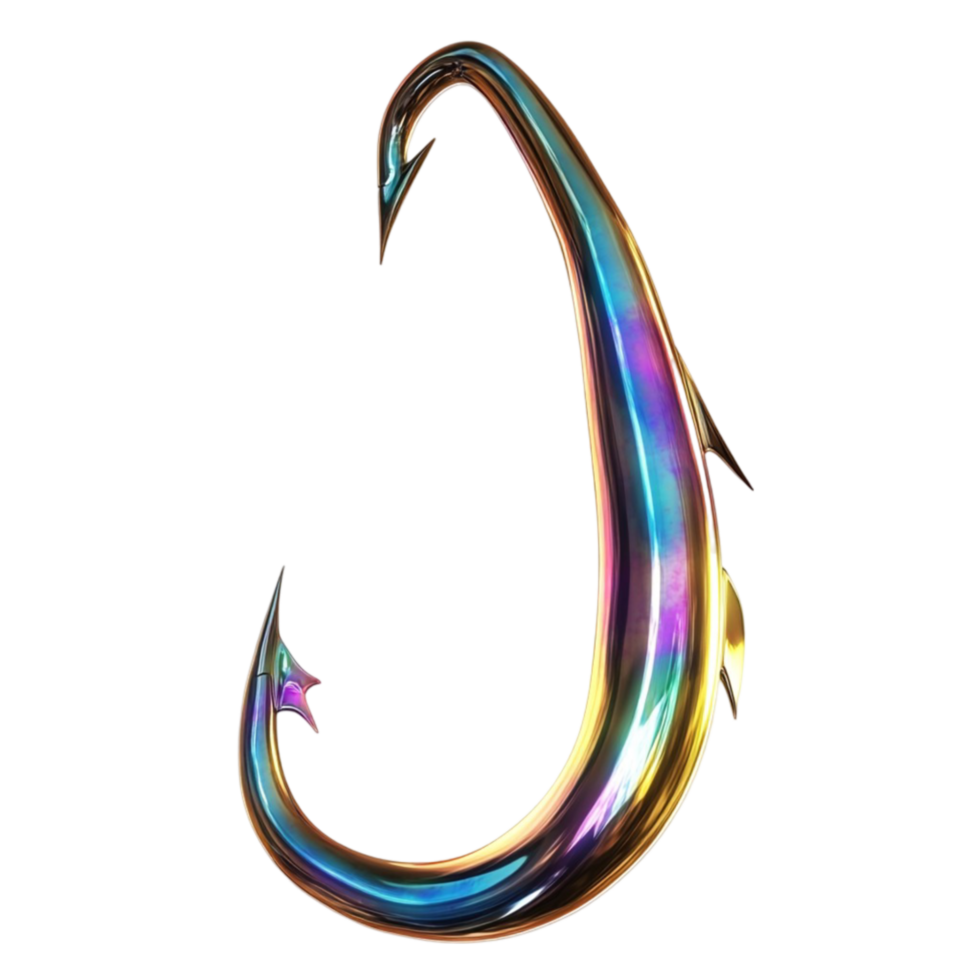 Sleek Rainbow-Colored Fish Hook with Reflective Surface png