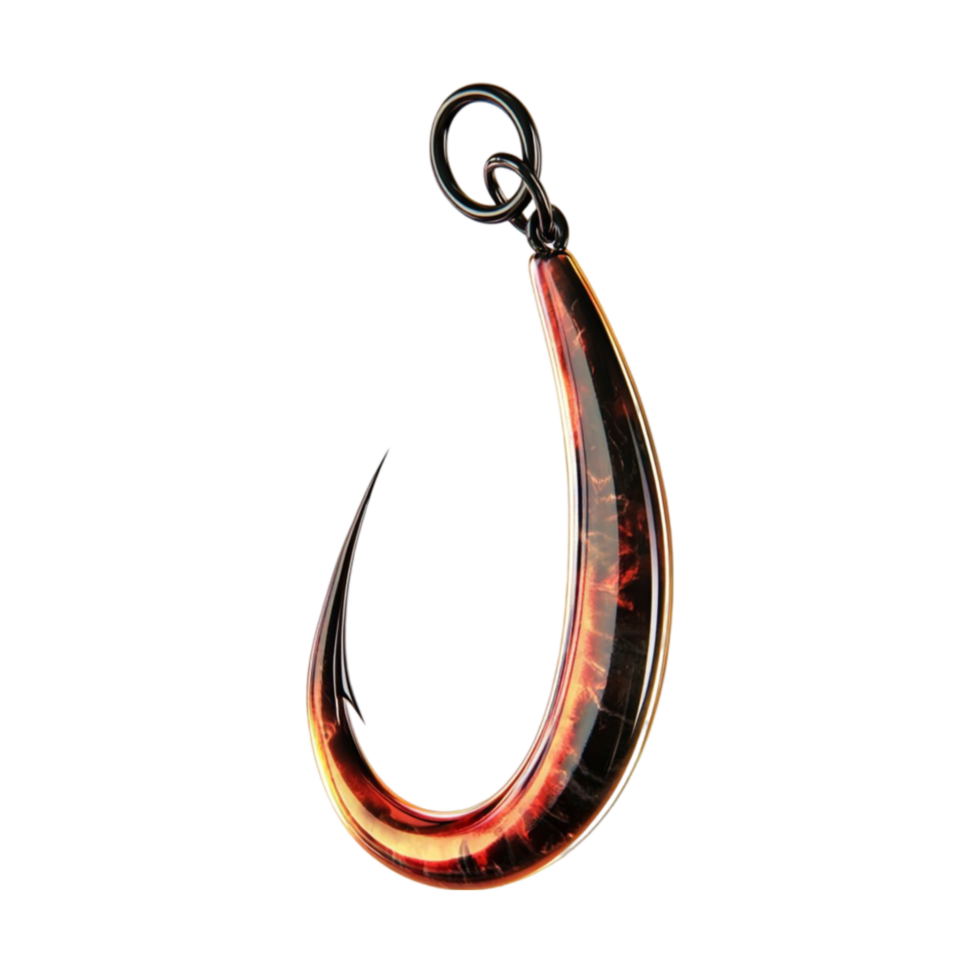 Close-Up of Glossy Fishing Hook with Curved Shank and Gradient Color png
