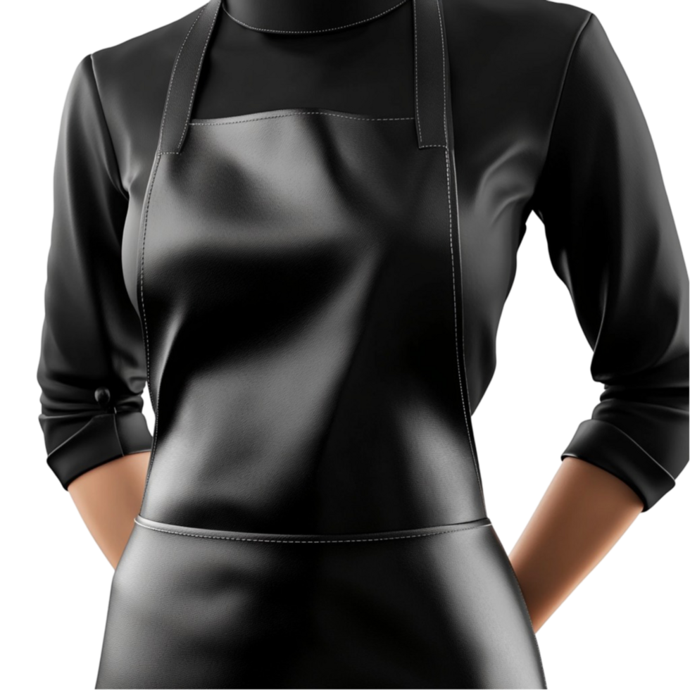 3D Rendered Character in Black Leather Dress with Long Sleeves and High Neck png