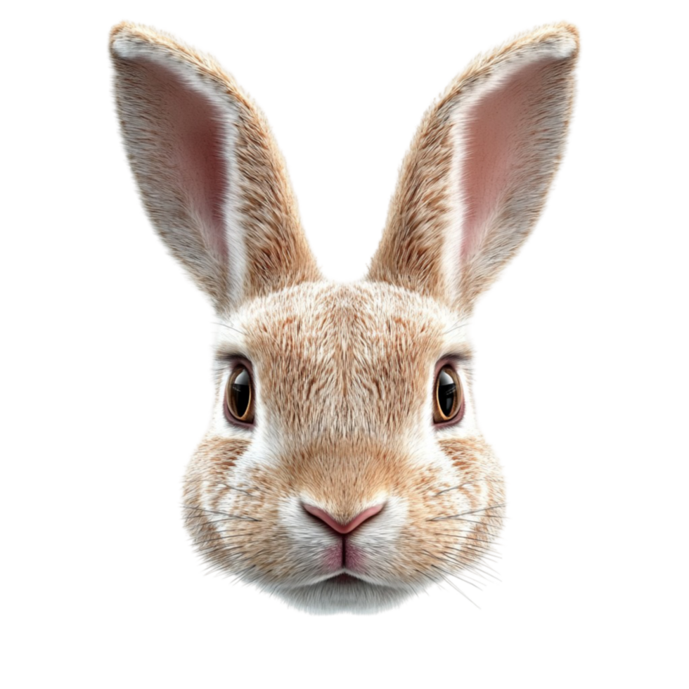 Close-Up of Rabbit's Face with Large Ears and Expressive Eyes png