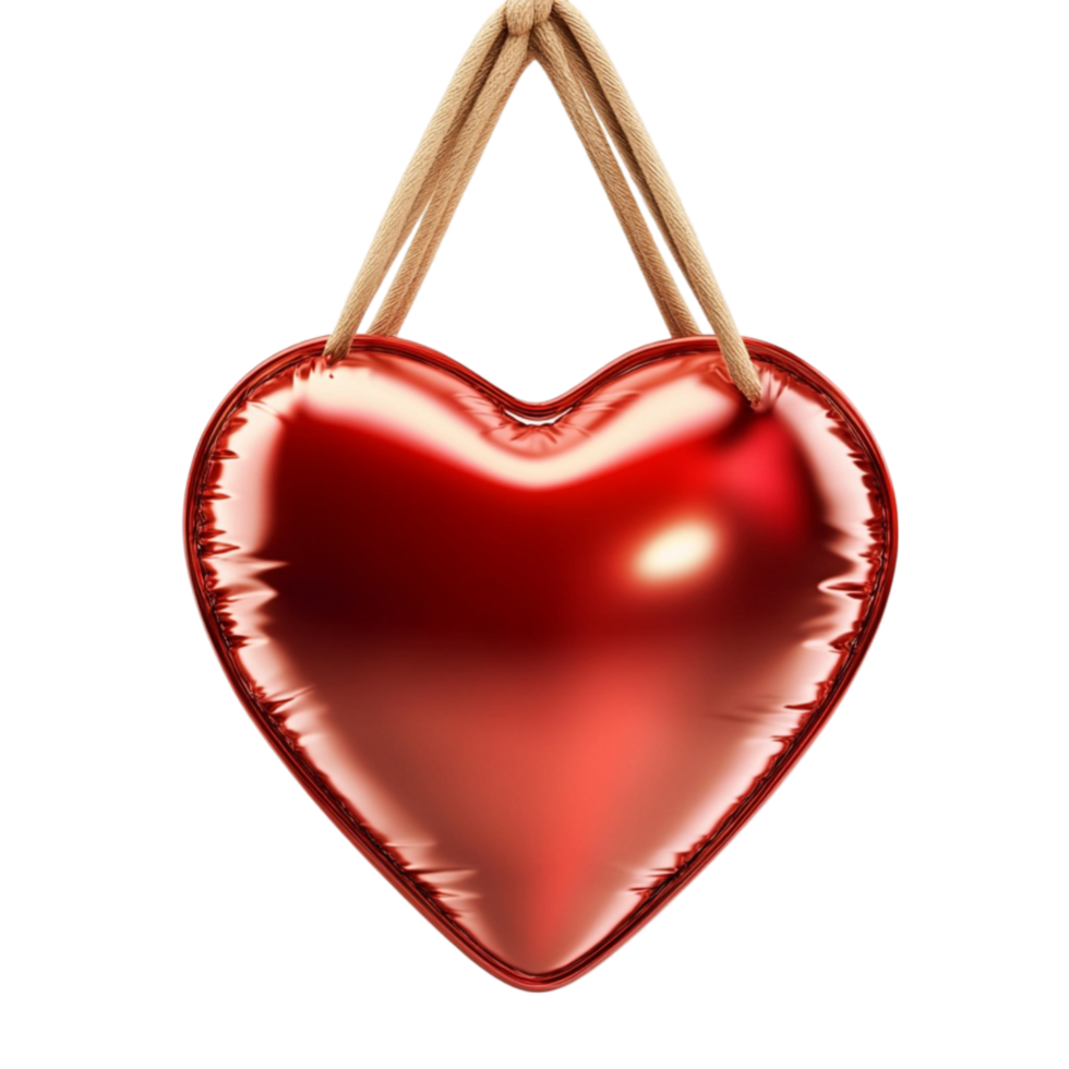 Glossy Red Heart Ornament with String png