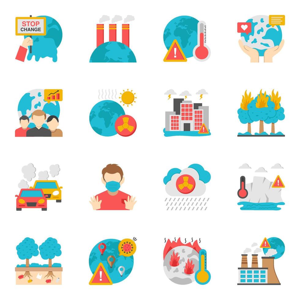 Set of Global Climate Condition Flat Icons vector