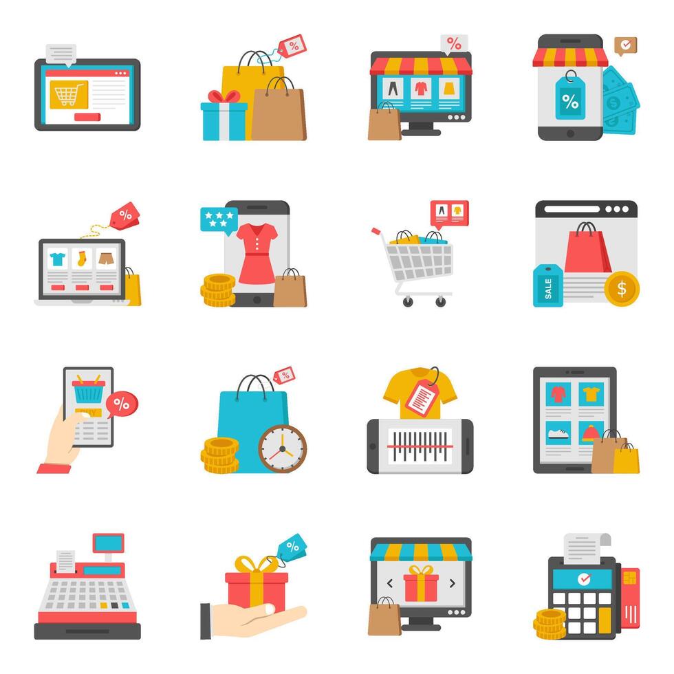 Pack of Shopping and Ecommerce Flat Icon vector