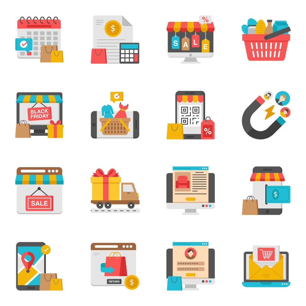 Pack of Online Sale Flat Icon vector