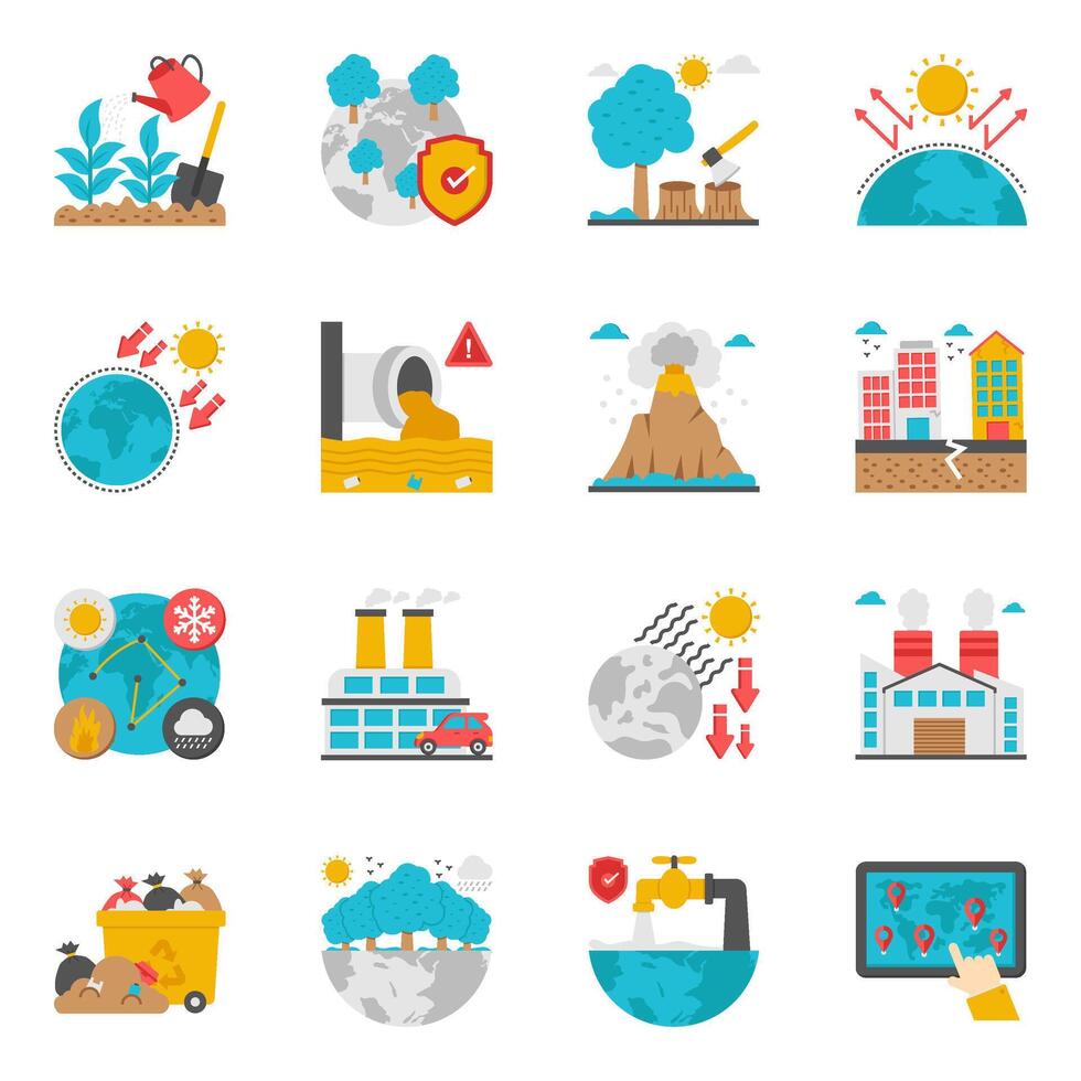 Set of Climate and Disaster Flat Icons vector