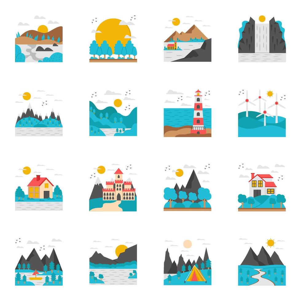 Set of Landscape Flat Icons vector