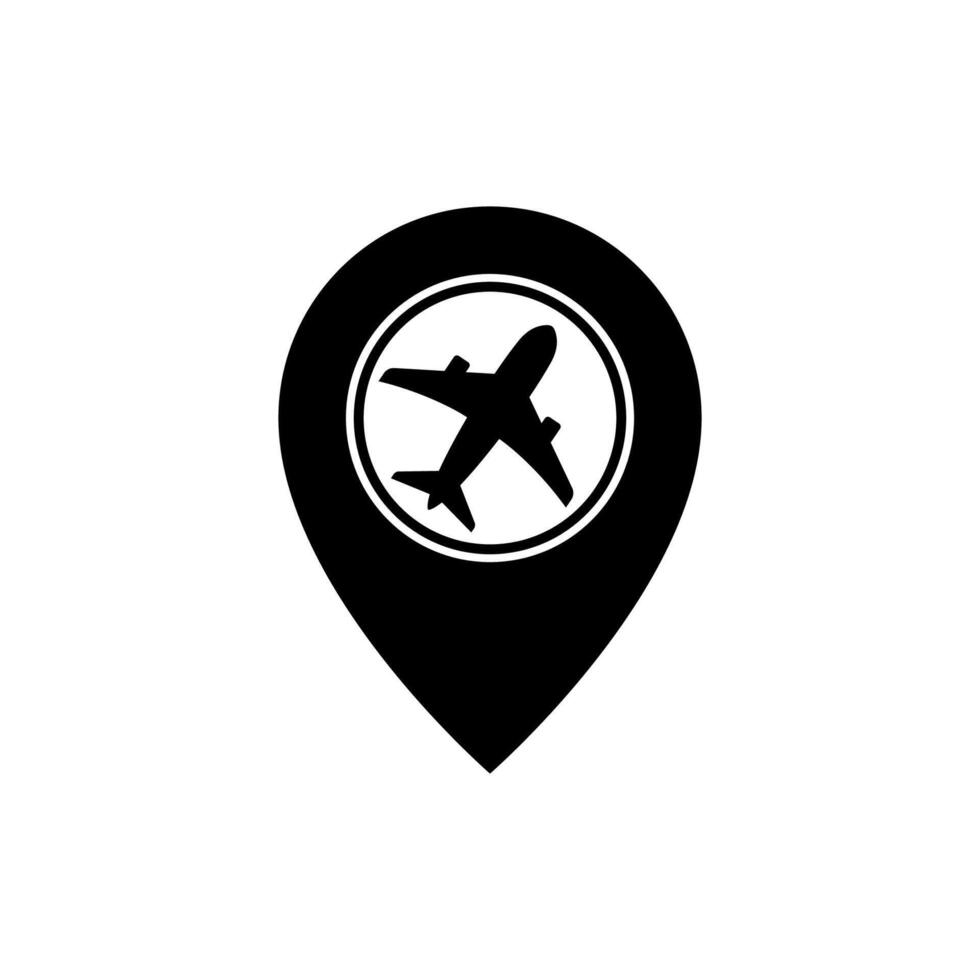 Location map pointer with airplane icon. illustration. vector