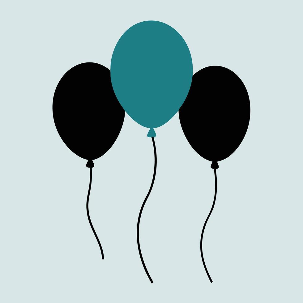 Three Balloons Floating, Teal and Black Party Decor vector