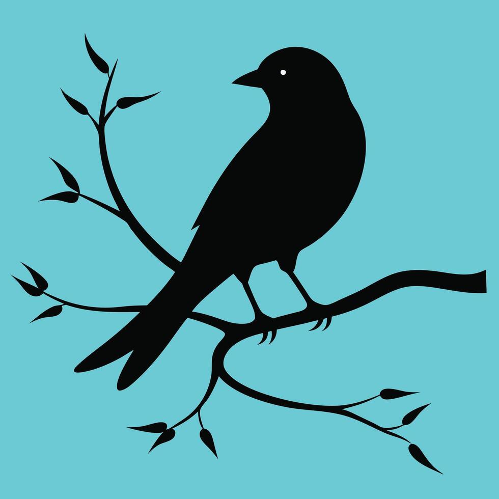 Silhouette Bird on Branch Nature, Art, Design, Black, Teal vector