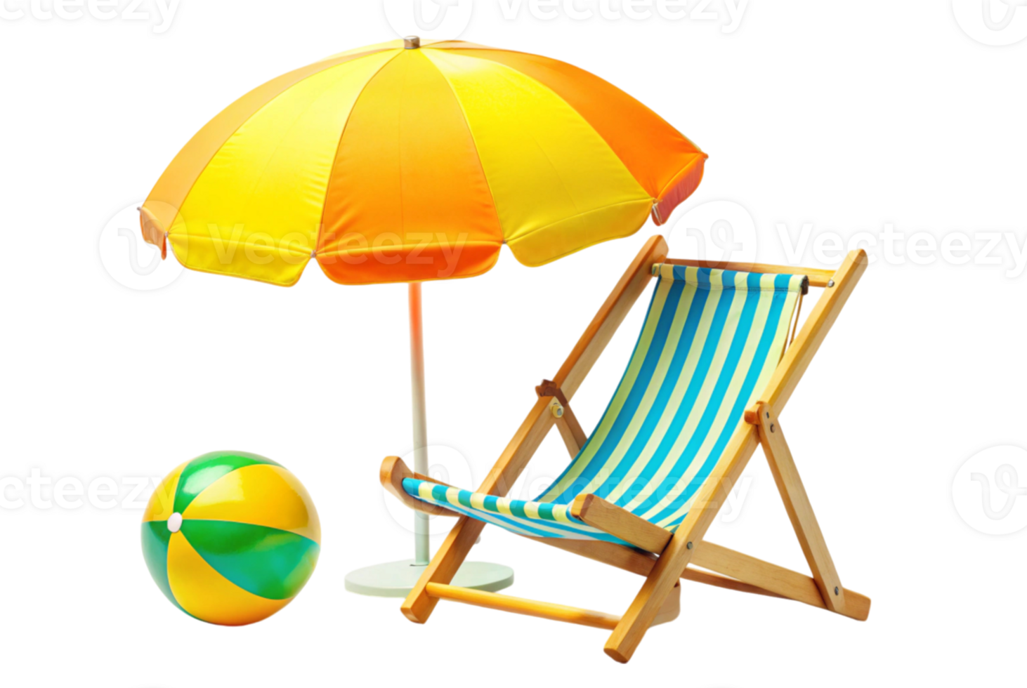 Beach chair blue umbrella and ball summer holiday vibes png