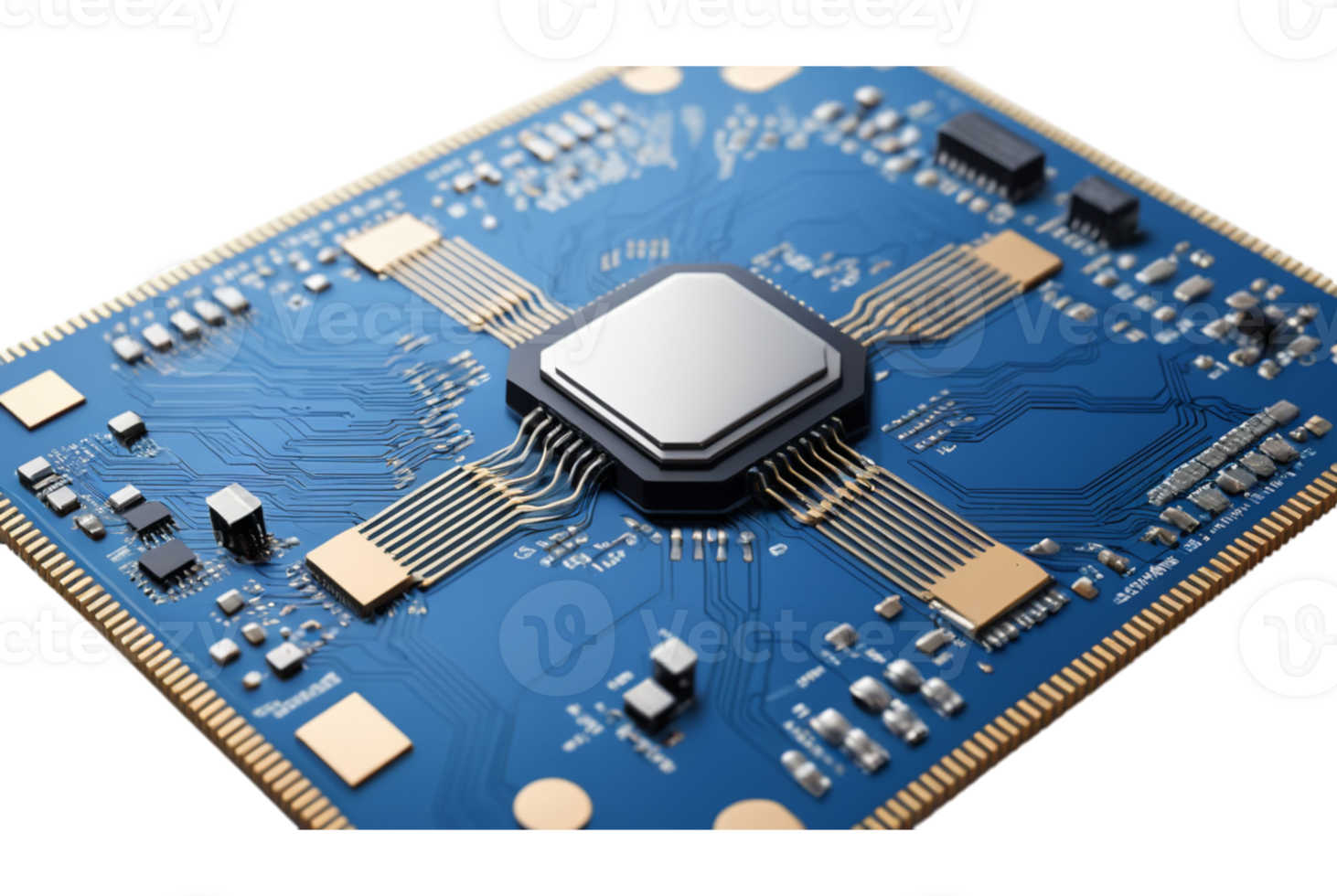 Blue AI chip with circuits in connection powering intelligent systems png