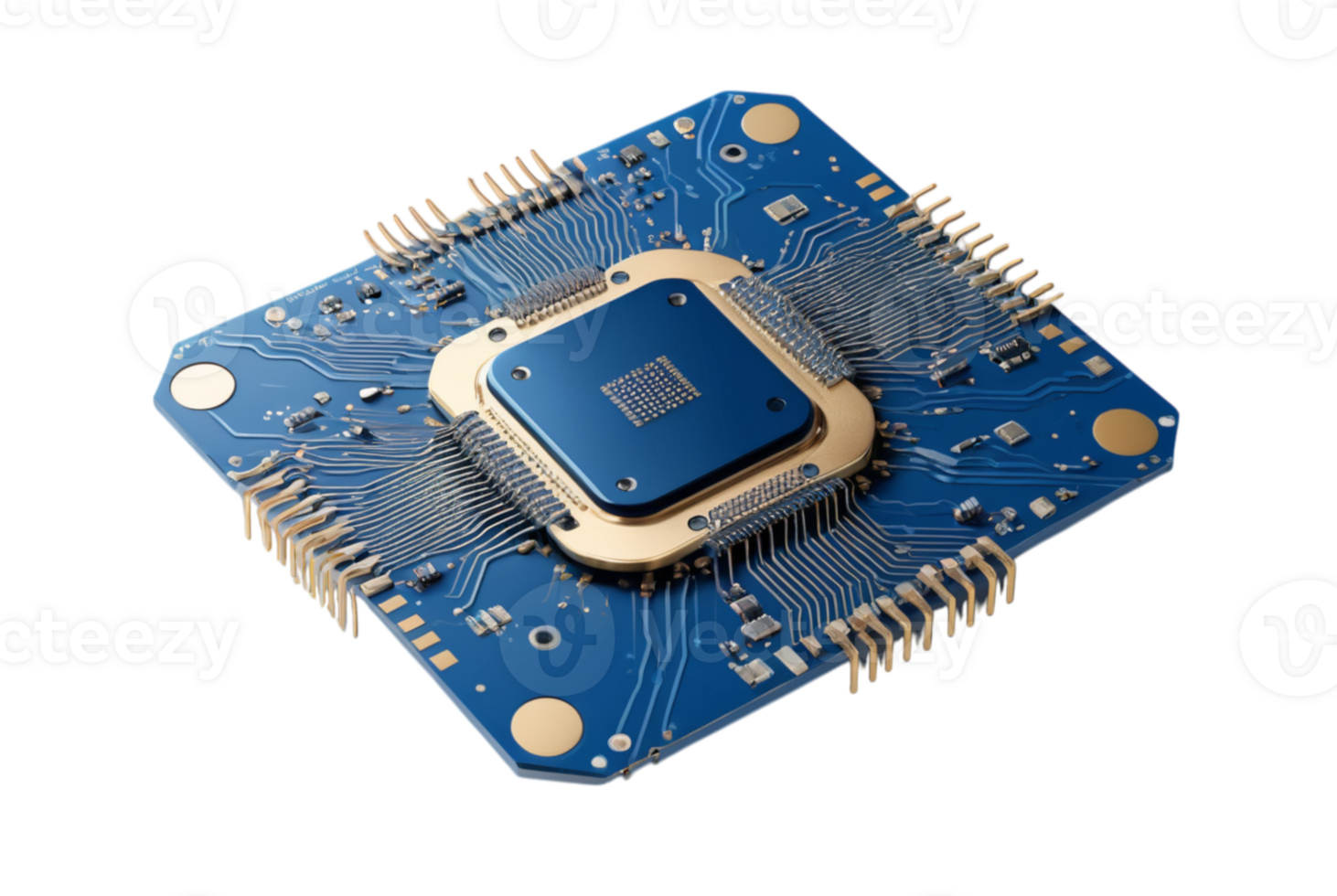 Blue AI chip with circuits in connection revolutionizing computing technology png