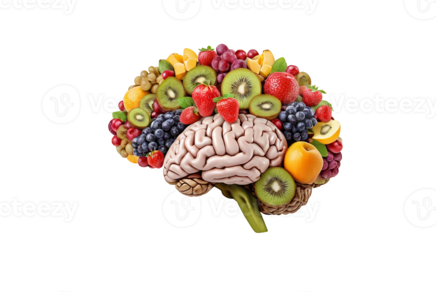 Brain with fruits enhances focus png