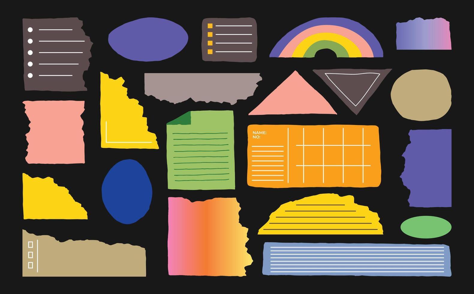 Abstract torn paper label and sticker set. Ripped notepaper with rough edges. vector
