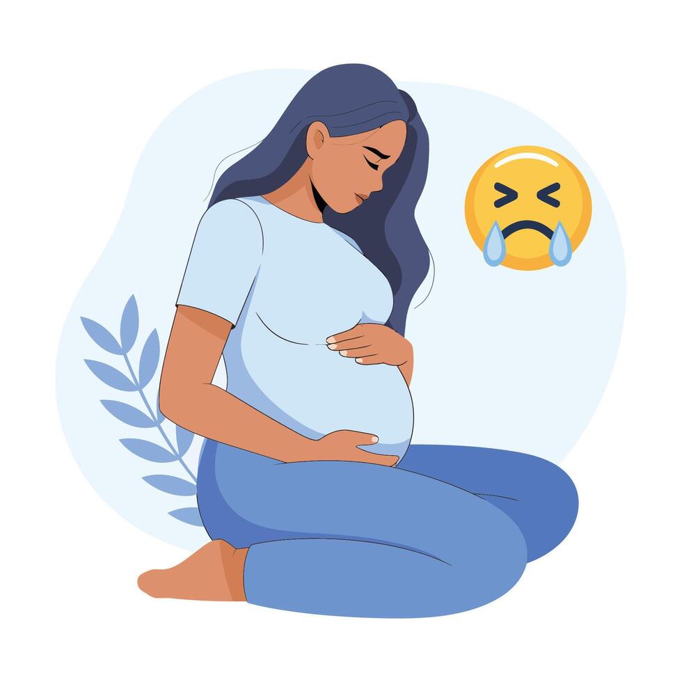Sad Pregnant Woman Feeling Emotional Distress vector