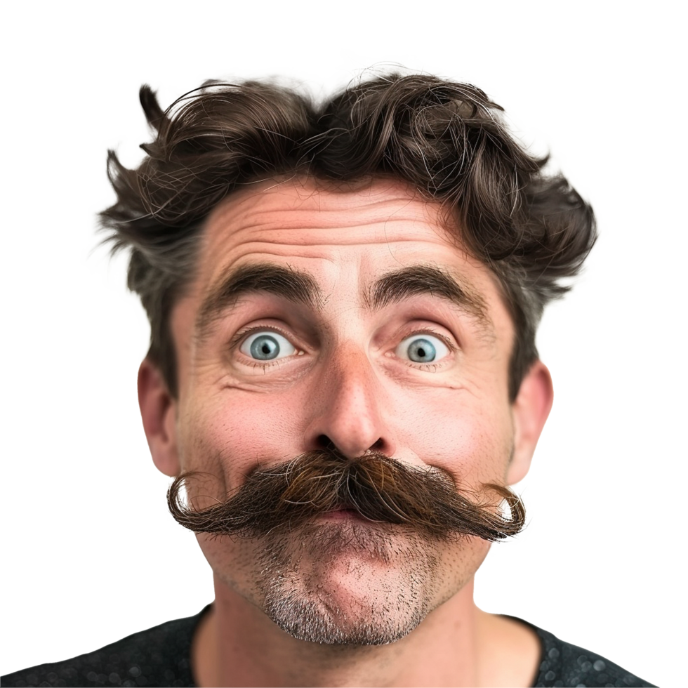 Man with bushy mustache surprised expression png