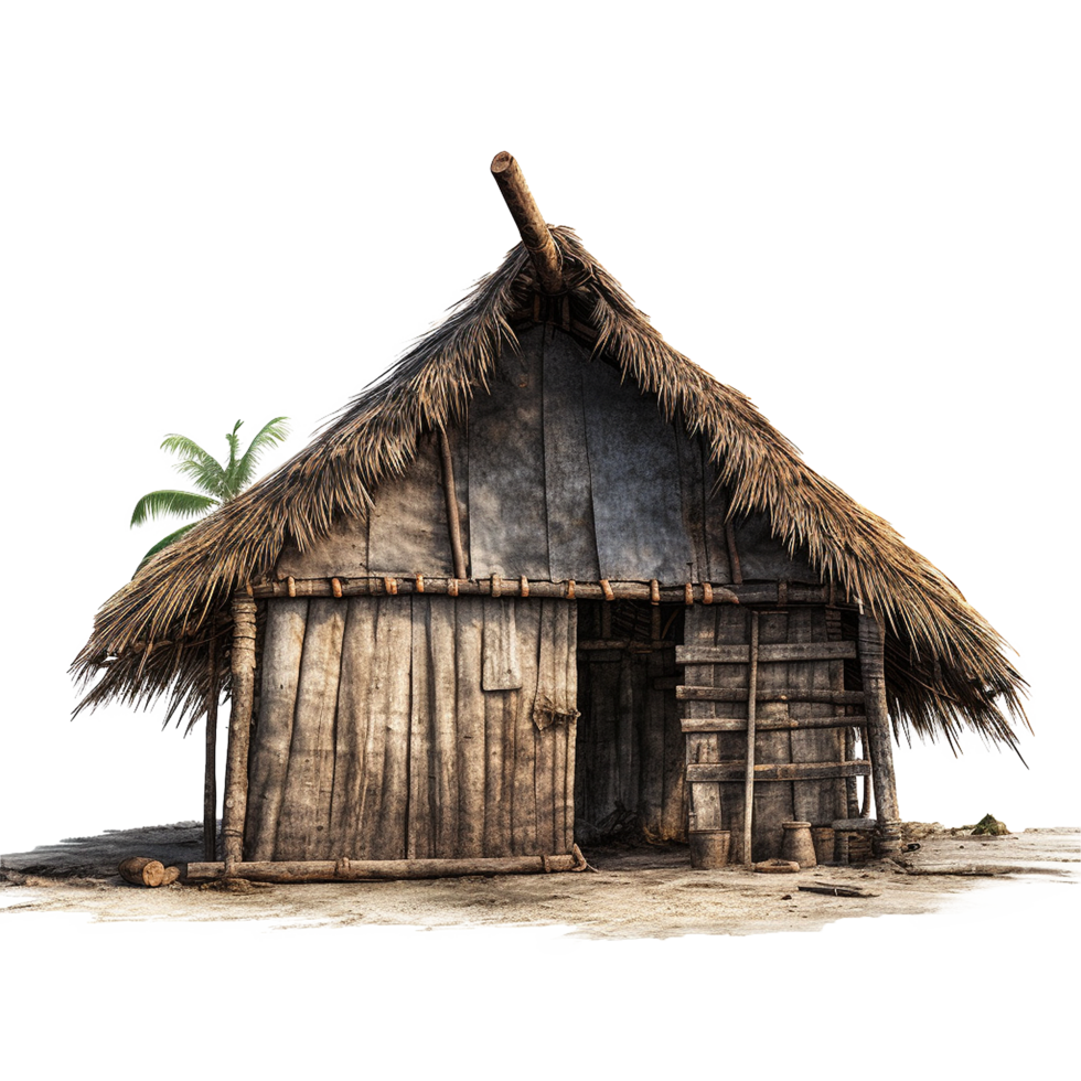 Rustic Thatched Hut Tropical Island Shelter Wooden Structure png