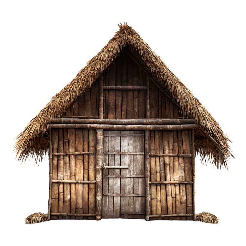 Rustic Bamboo Hut Thatched Roof Simple Design png