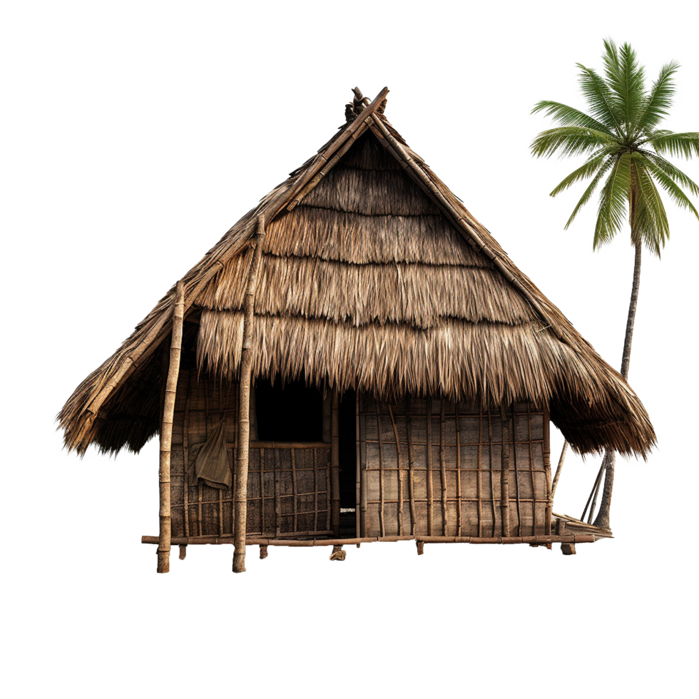 Thatched Hut Tropical Home Simple Shelter Bamboo Walls Palm Tree png