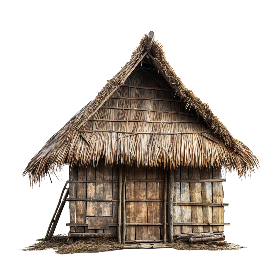 Rustic Thatched Roof Hut Wooden Walls Simple Structure png