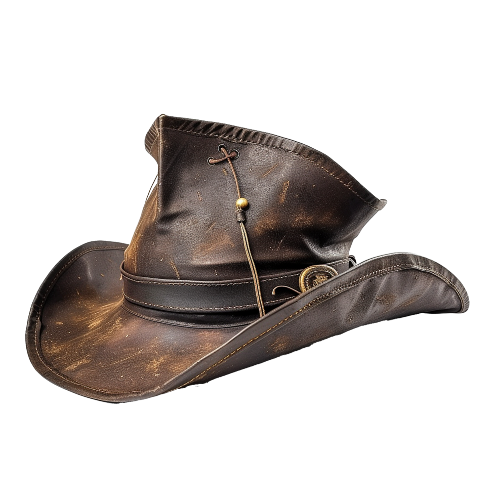 Distressed Brown Leather Cowboy Hat Western Fashion Accessory, png