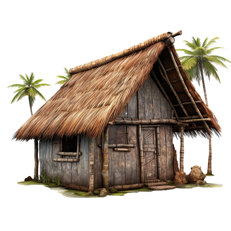Tropical Thatch Hut Island Home Wooden Structure Palm Trees png