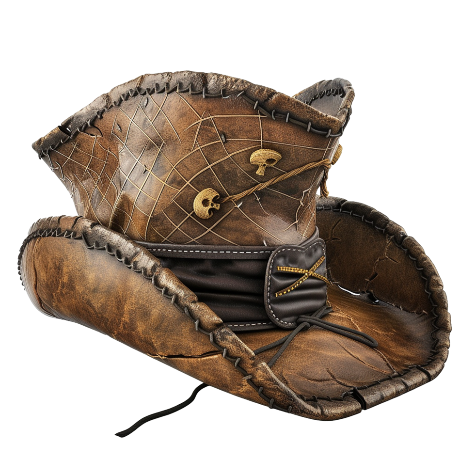 Distressed Leather Skull Decorated Cowboy Hat Western Fashion Accessory png