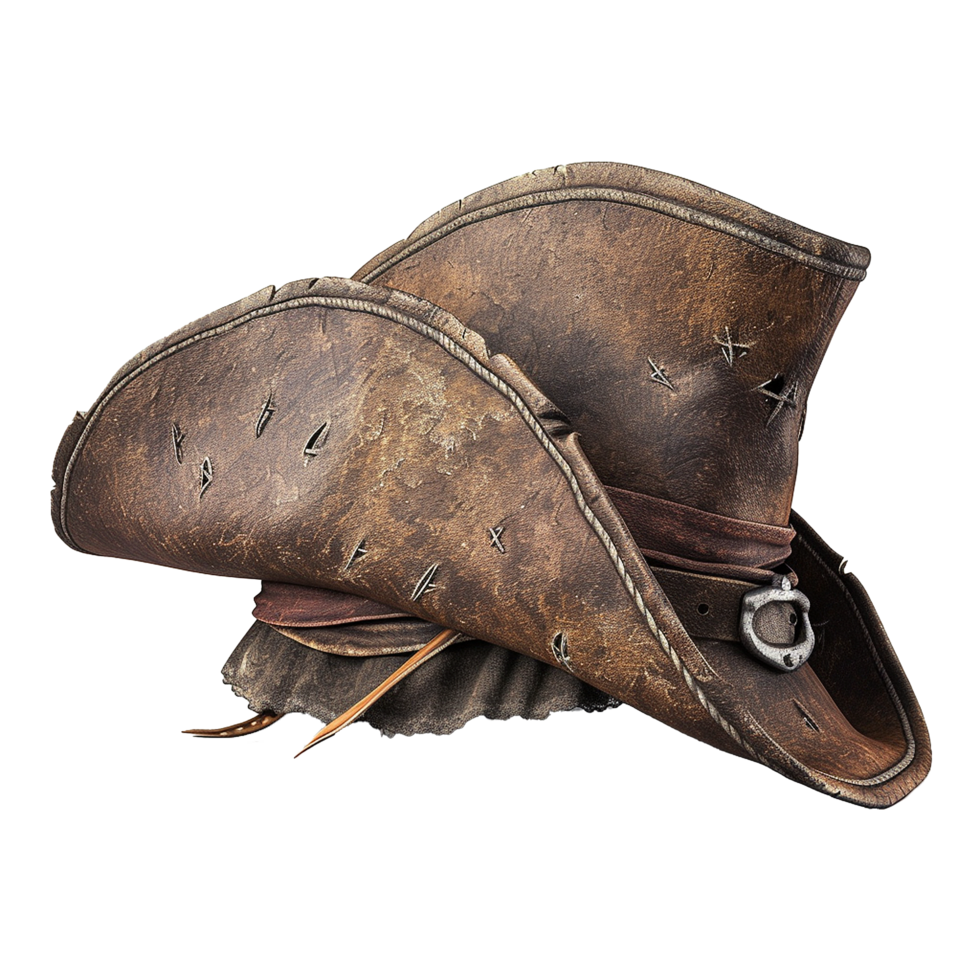 Worn Leather Tricorne Pirate Hat Antique Accessory png