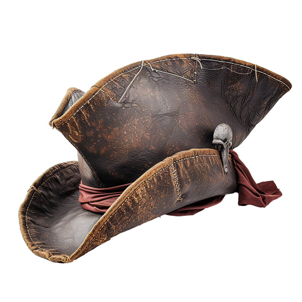 Worn Leather Pirate Hat Skull Detail Aged Accessory png