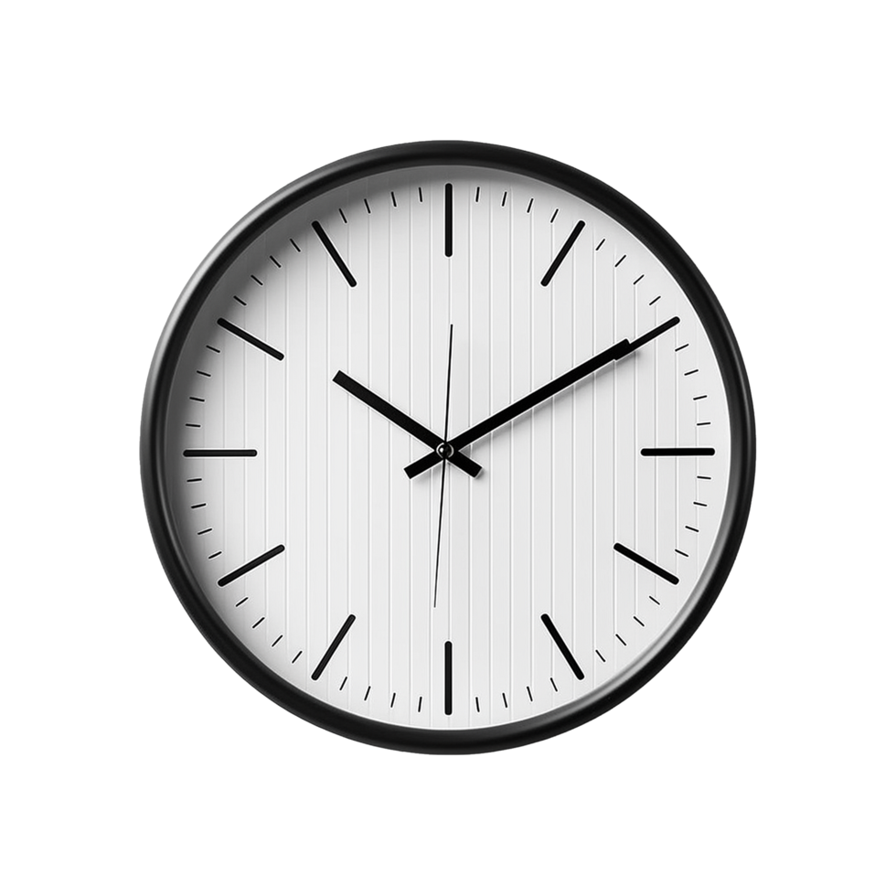 Modern Black and White Wall Clock Time Management Minimalist Design png