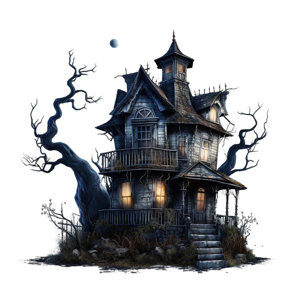 Haunted House Spooky Mansion Halloween Night Scary Dark Mysterious Eerie png