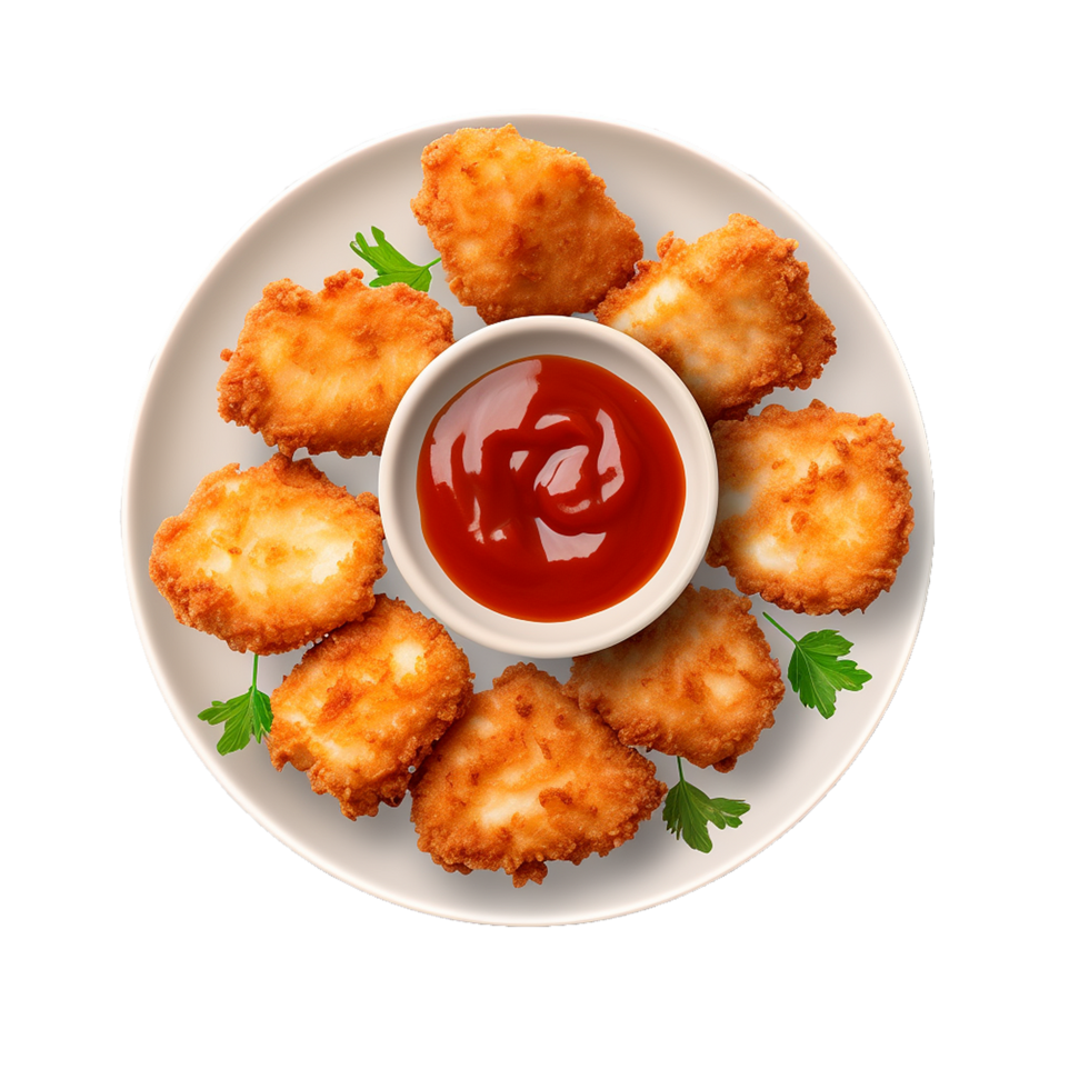 Crispy Chicken Nuggets with Red Sauce Delicious Meal png