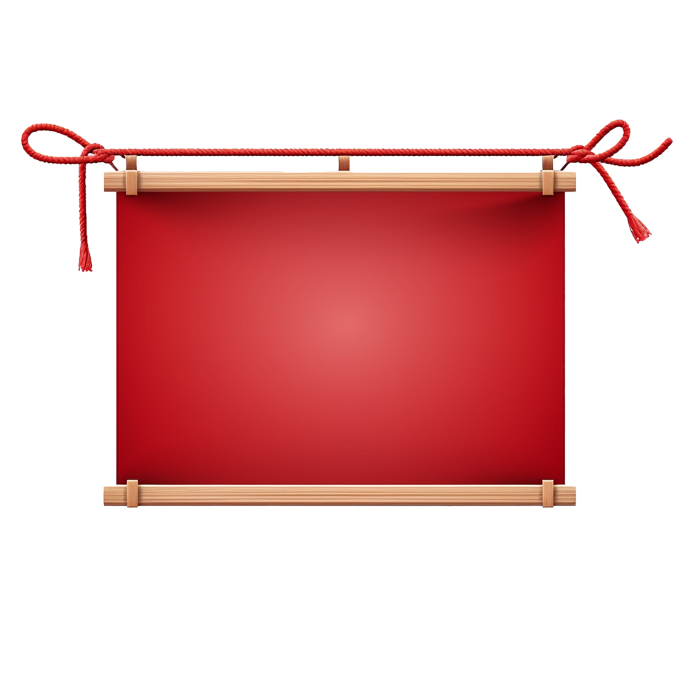 Red Scroll Banner Wooden Frame Asian Design Template png