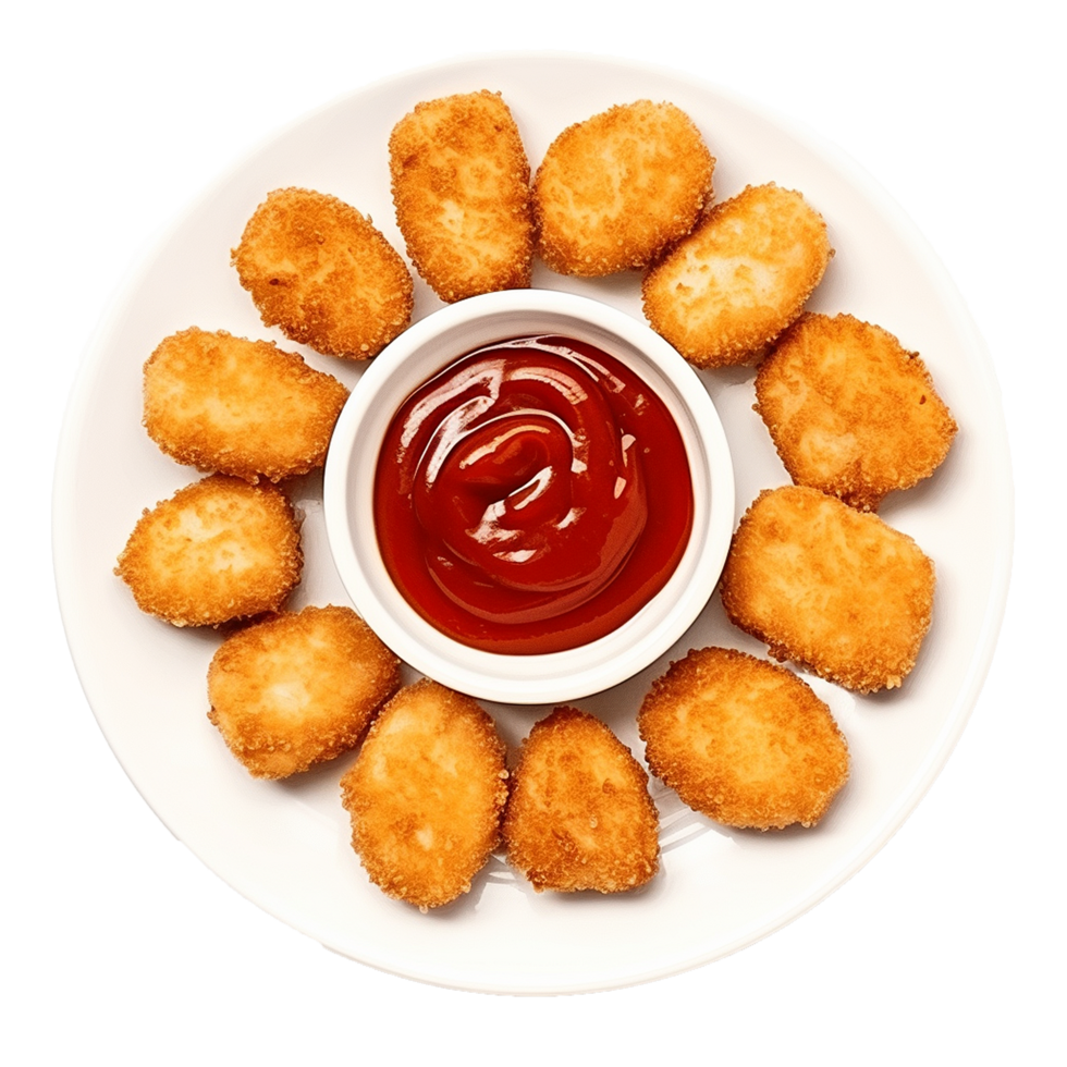 Chicken nuggets with ketchup on a plate png