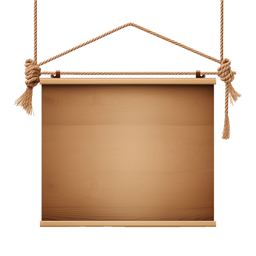 Wooden Hanging Sign Blank Template Rope Frame Brown Wood Texture png