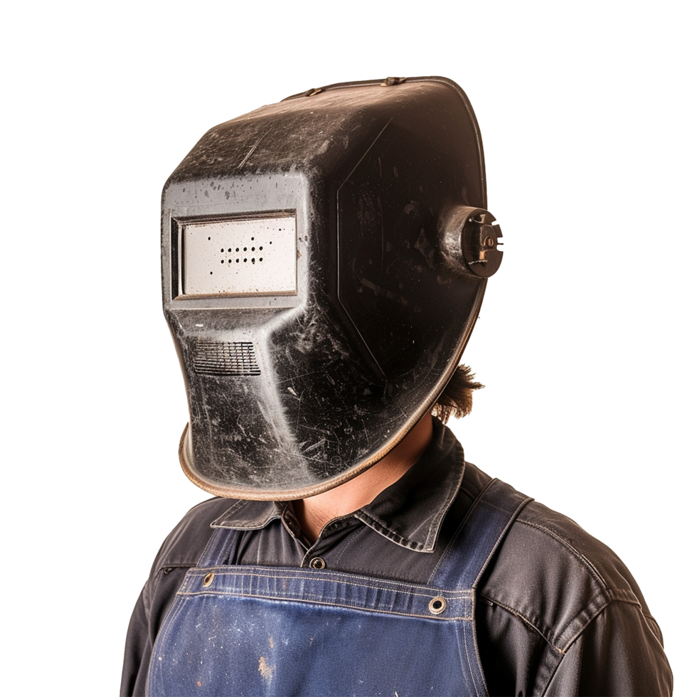 Welder wearing a vintage mask safety equipment work protection industrial job, png