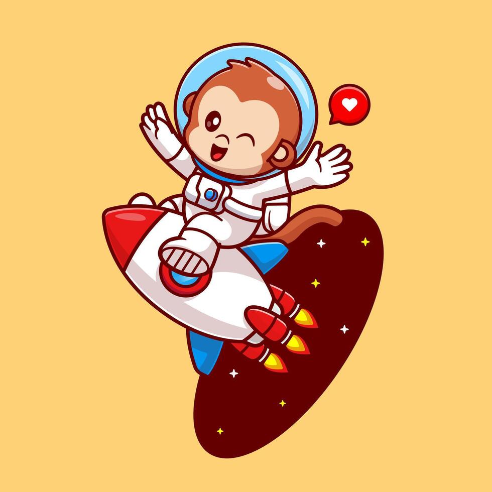 Cute Monkey Astronaut Riding Rocket In Space Cartoon vector