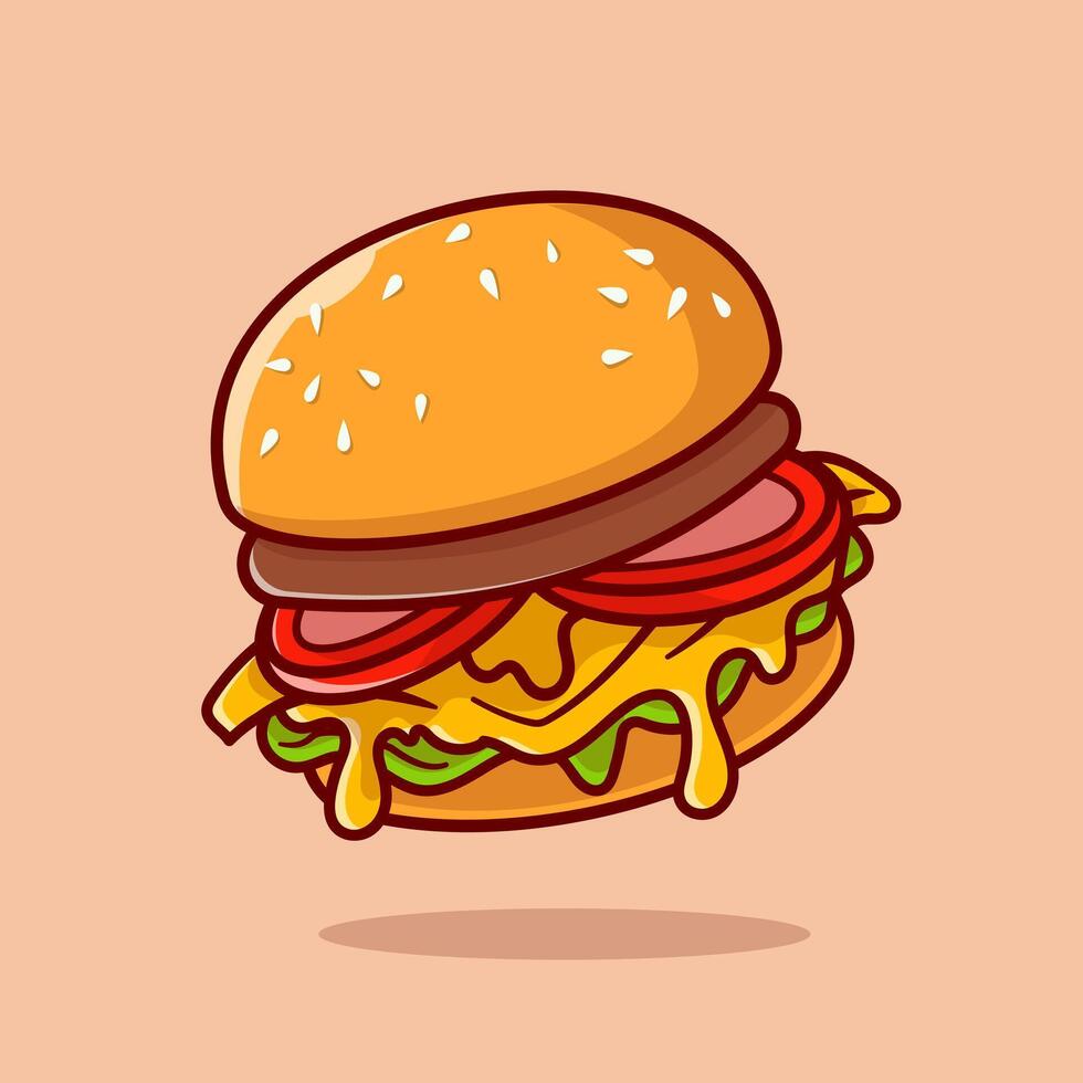 Burger Food With Melted Cheese Floating Cartoon vector