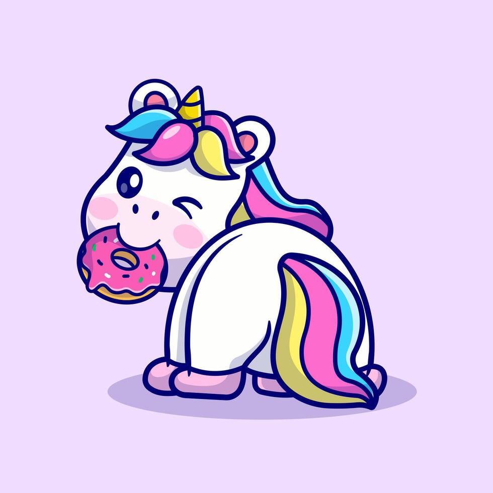 Cute Unicorn Eating Donut Cartoon vector