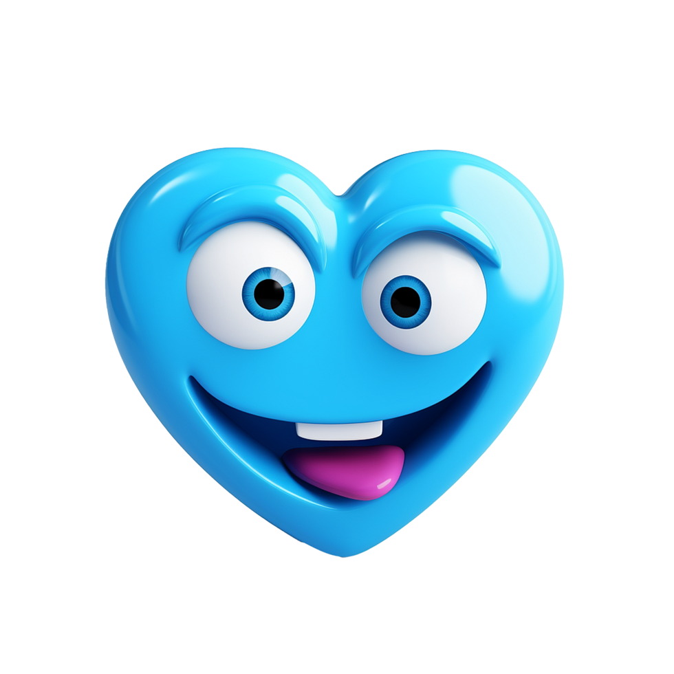 Playful Blue Heart Emoji Happy Face Expression Cartoon Character, png
