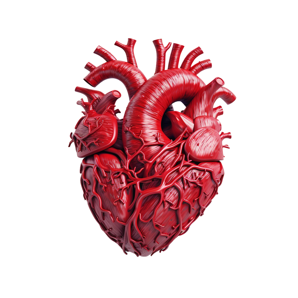 Anatomical Heart Red Cardiovascular System 3D Render, png