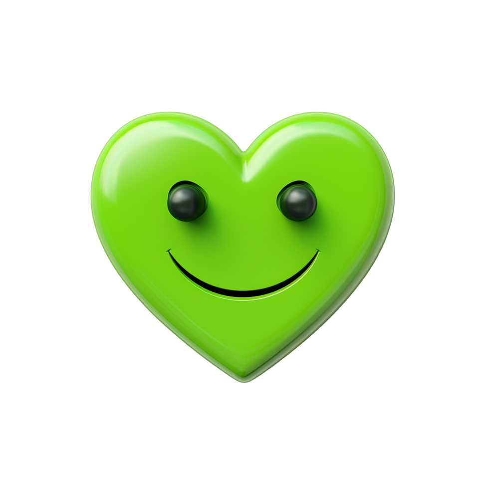 Green heart shaped smiley face happy cheerful emoji love, png