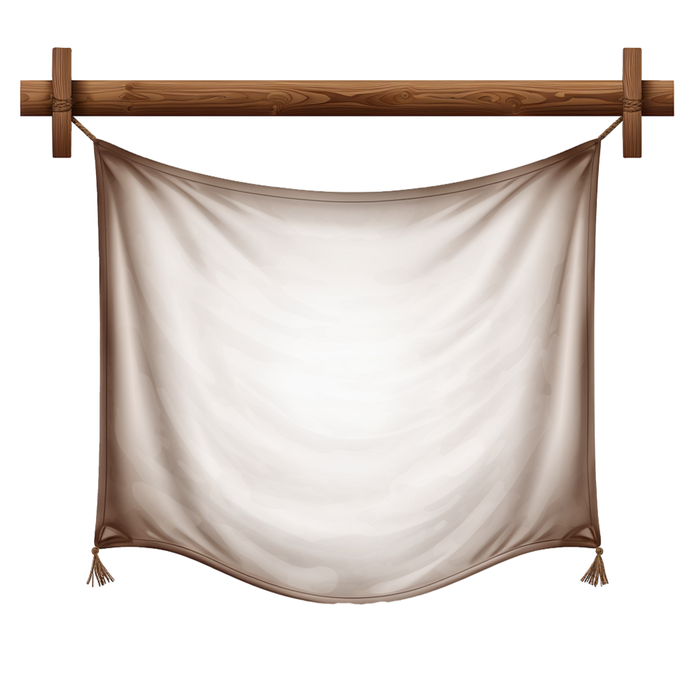 Blank Beige Fabric Banner Hanging Wooden Beam Rustic Design png