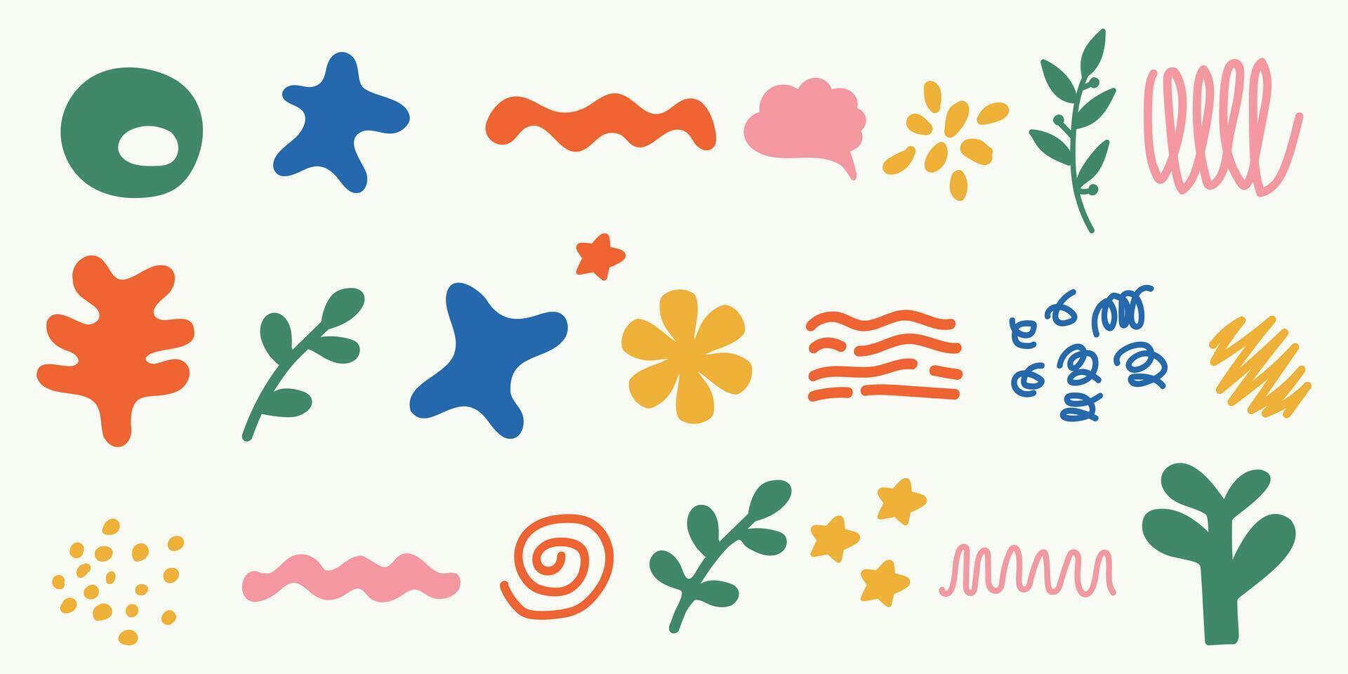 Abstract Shapes and Doodles Collection Modern Hand-Drawn Plants and Fashion Illustration vector