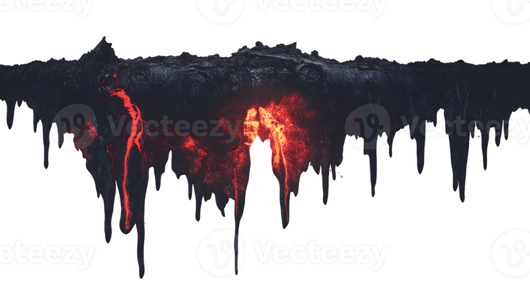 Fiery volcanic eruption at night, glowing lava flows down the slopes, creating a dramatic and intense scene of nature's power png