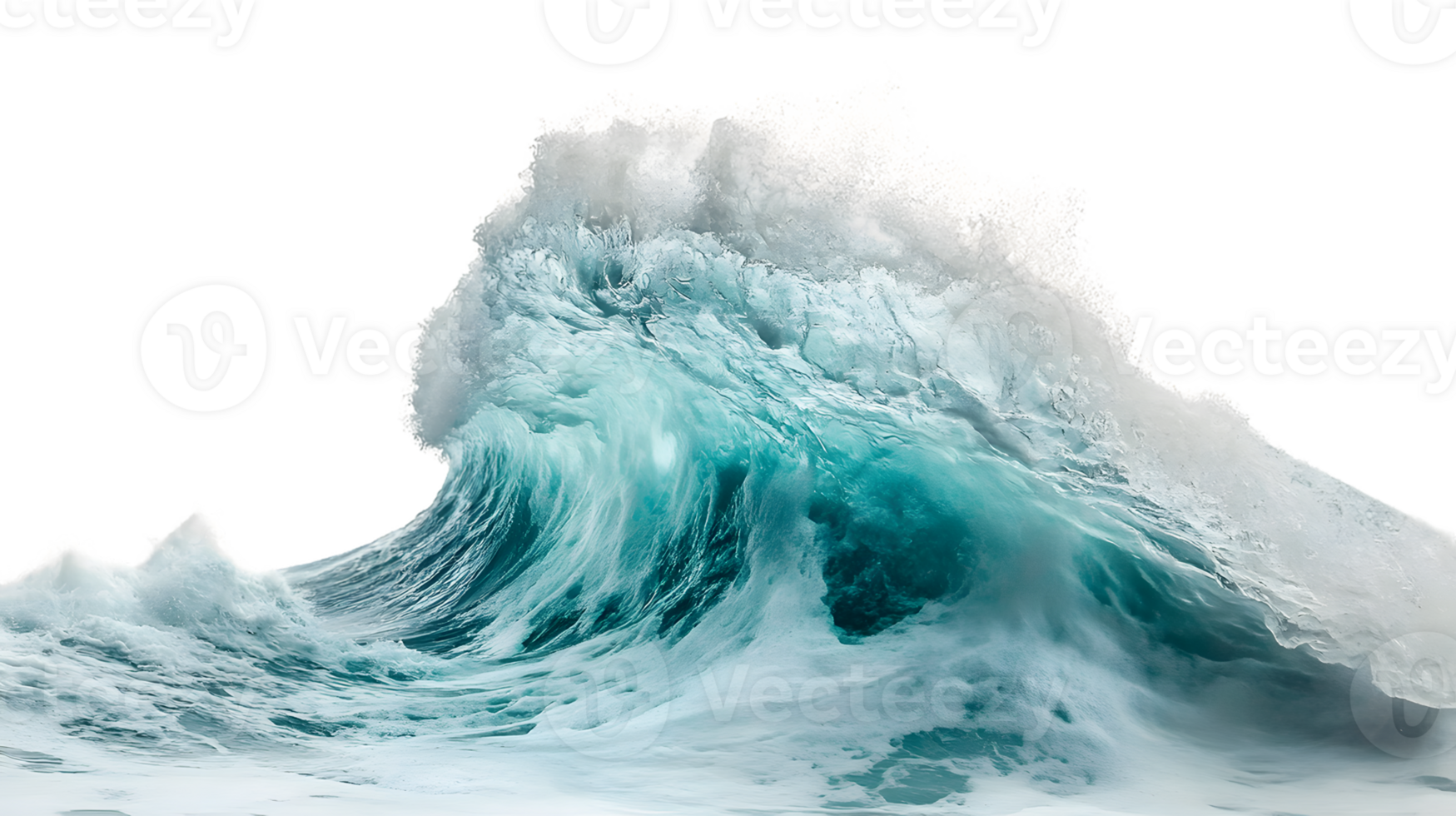 Dramatic turquoise ocean wave with white foam cresting png
