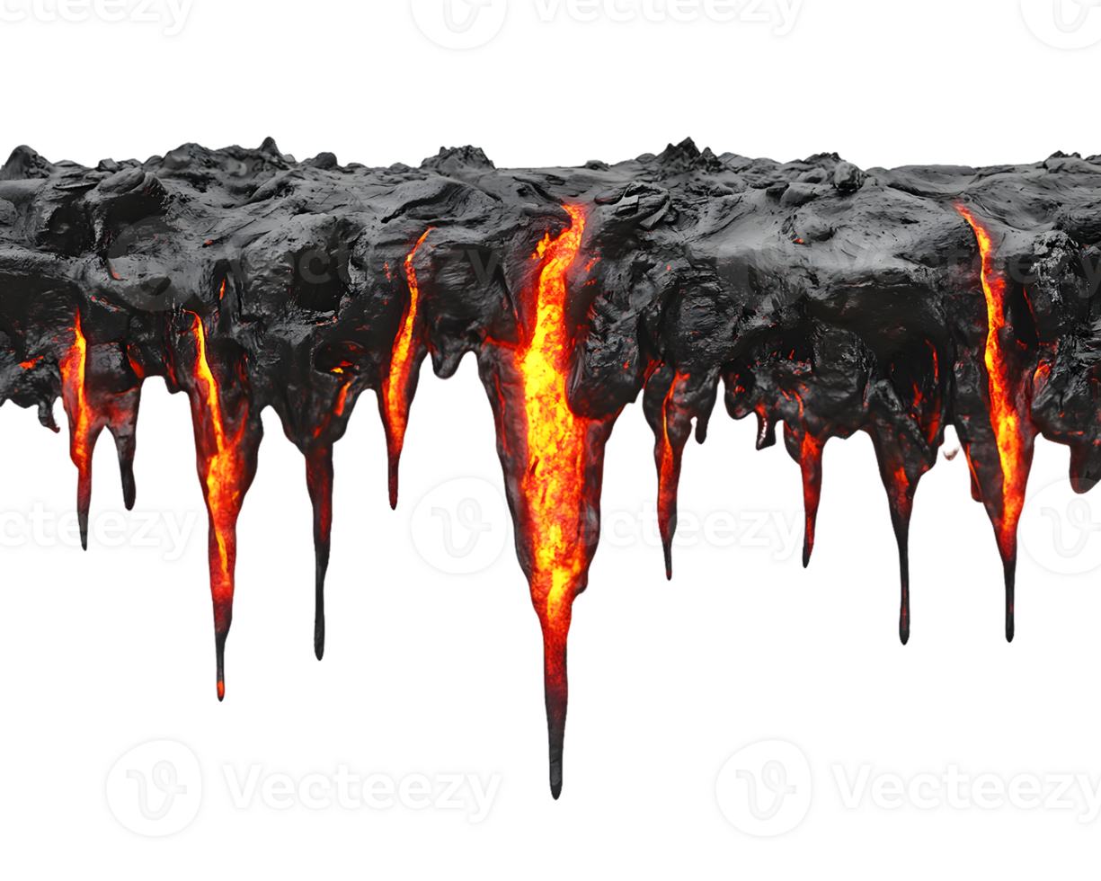 Fiery Lava Flowing Down Dark Volcanic Rocks Texture png